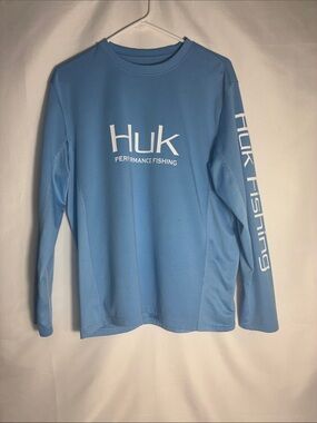 Huk Performance Fishing Shirt Mens Medium Light Blue Long Sleeve UPF Sun